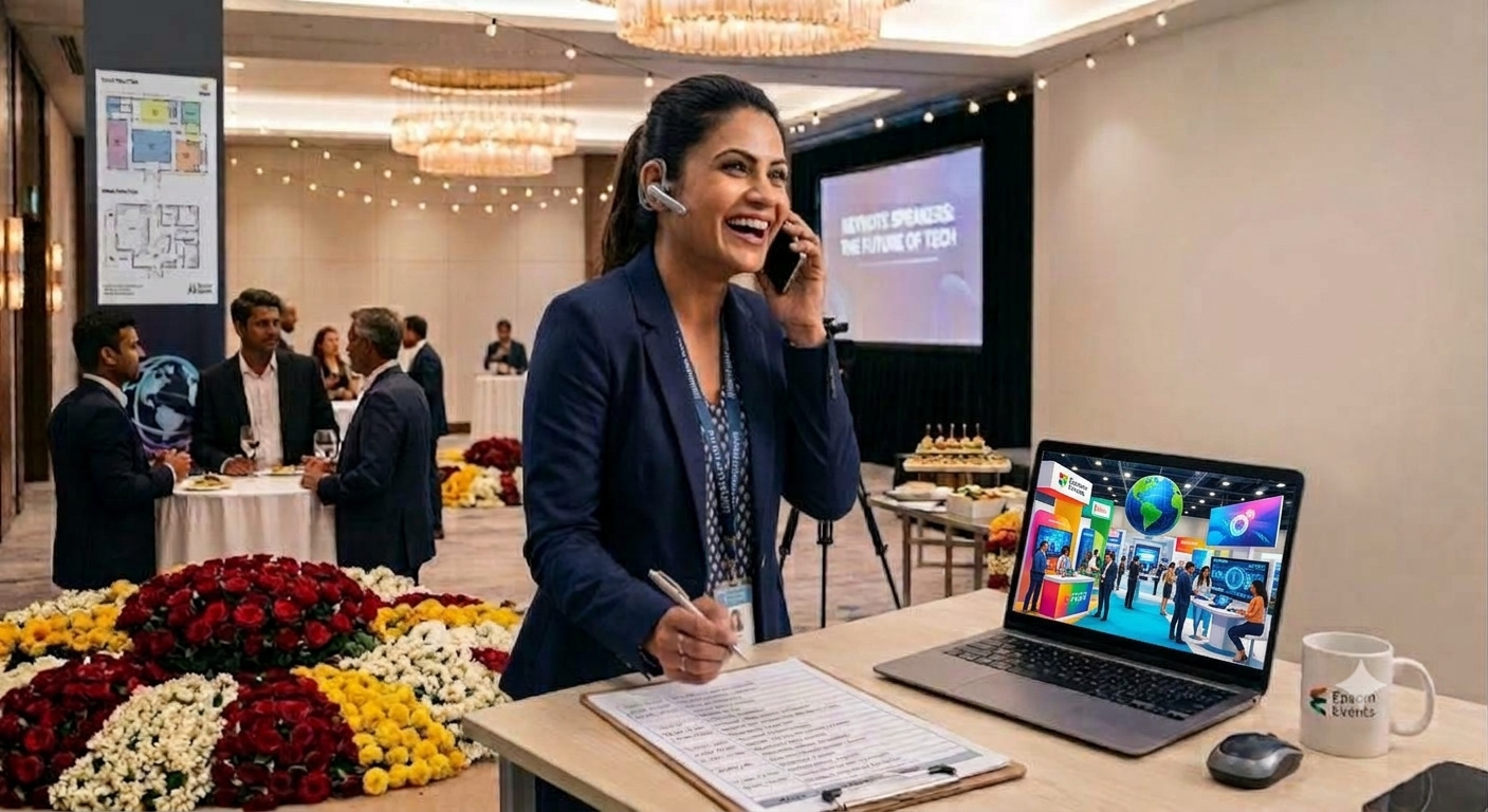 A planner on a call, run sheet and laptop open